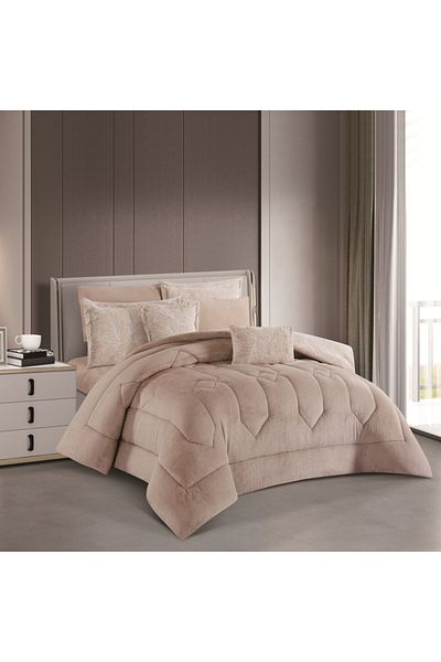 HOURS Horse Fur and Velvet Winter Double-Sided Comforter Set with Durable and Soft Fabric and Heavy Filling, 8 Pieces, King Size