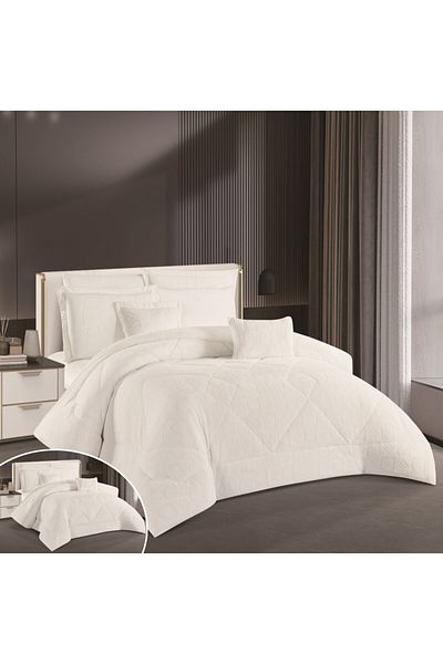 HOURS Horse Fur and Velvet Winter Double-Sided Comforter Set with Durable and Soft Fabric and Heavy Filling, 8 Pieces, King Size