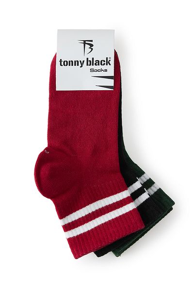 Tonny Black Унисекс зелени, черни, червени, 3 чифта раирани памучни колежански чорапи