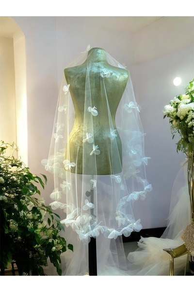 GÖKŞİN MODA طرحة زفاف مزينة بالورود واللؤلؤ