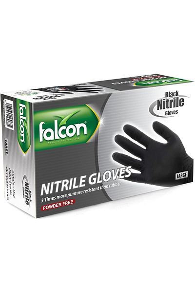 Falcon Nitrile Gloves - Black Powder Free (L) - 100 Pieces