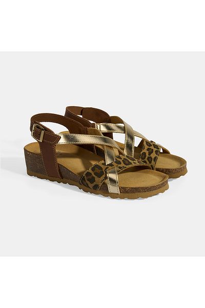 Desa Γυναικεία πέδιλα Nubuck με λεοπάρ με λεπτομέρεια πόρπης