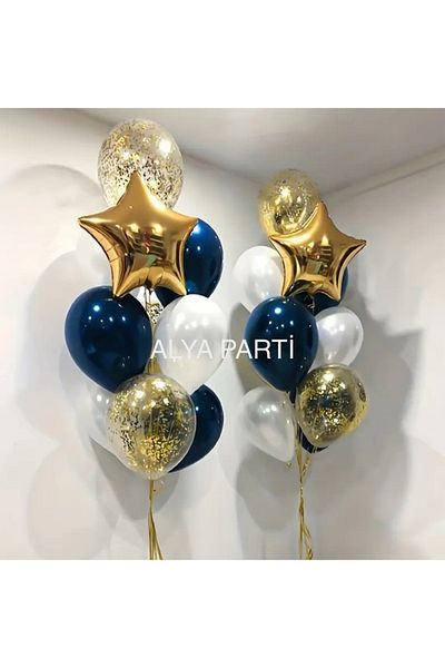 ALYA Σετ γενεθλίων PARTY Gold Star Foil με μπαλόνι μπλε