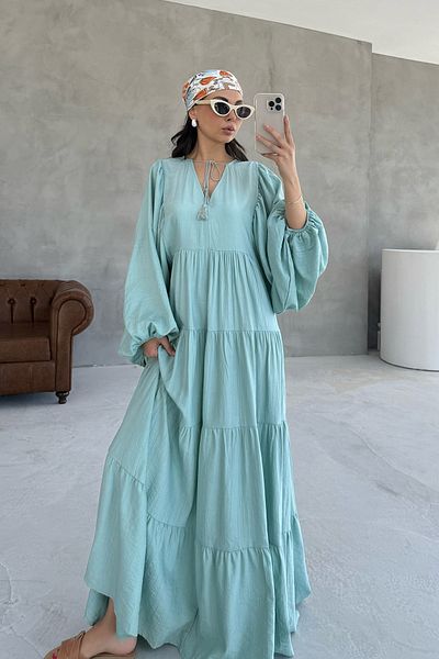 Seda Yalçın Atelier Rochie turcoaz cu decolteu în V