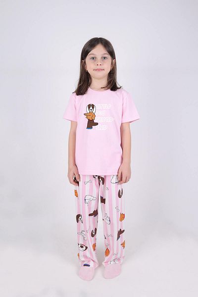 koza iç giyim Girl's Cotton Heart Patterned Pajama Set