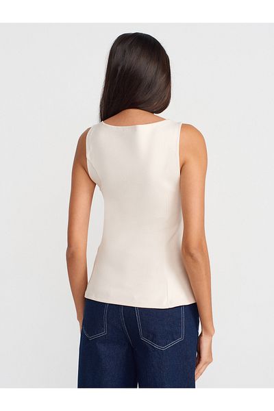 Dilvin 21001 Βάρκα λαιμό Peplum Μπλουζάκι-Ανοιχτό Μπεζ
