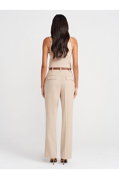 Dilvin 71656 Belted Straight Fit Trousers-Stone