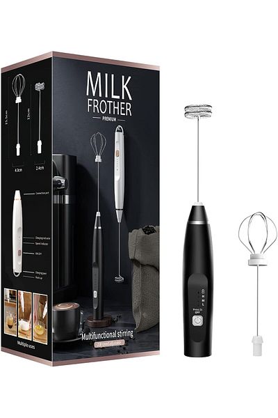 COOYA Milk Frother Handheld With 2 Heads, Electric Whisk Drink Foam Mixer With USB Rechargeable 3 Speeds
