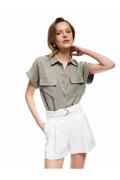 Koton Modal Fabric Short Sleeve Classic Collar Pocket Detailed Shirt
