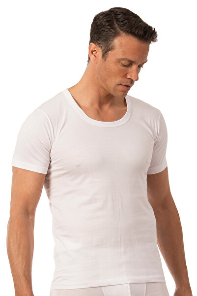 ÖZKAN underwear Özkan 0059 Men's 100% Cotton Single Jersey Fabric Open Neck Half Sleeve Undershirt