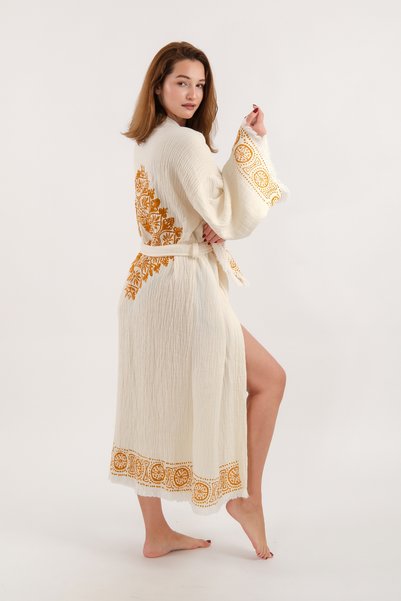 Befera Design Muslin Kimono 100% Cotton Ethnic Printed Patterned Bathrobe Kaftan Dressing Gown