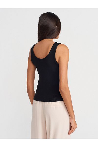 Dilvin 10748 Strappy Corded Fine Textured Knitwear Blouse-Black