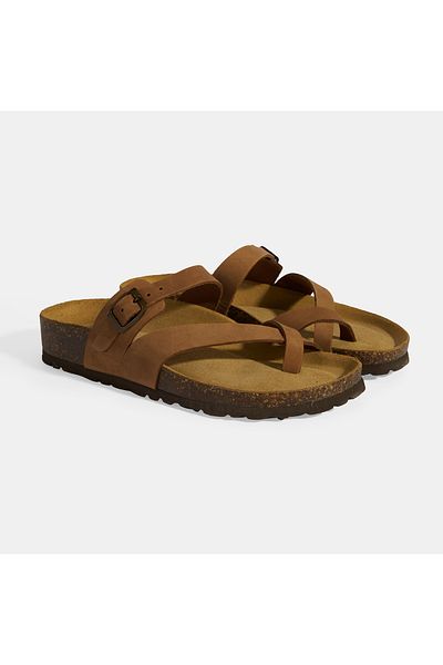 Desa Tan Women's Flip Flops Nubuck Slippers with Buckle Detail