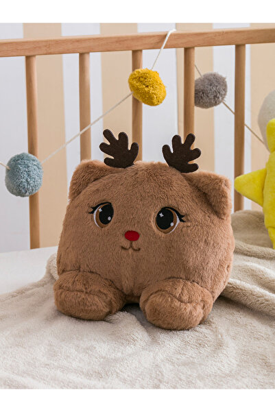 Moontoys Sevimli Kahverengi Geyik Figürlü Dolgulu Peluş Bebek Kırlent 30 Cm