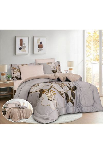 HOURS Horse Fur Winter Double-Sided Comforter Set with Durable and Soft Fabric and Heavy Filling, 6 Pieces, King Size