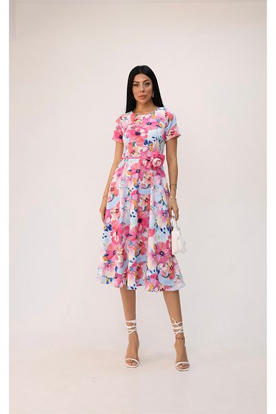 Koza Butik Γυναικείο κοντομάνικο φλοράλ στάμπα φόρεμα με λεπτομέρεια με κορδόνια 5316-25