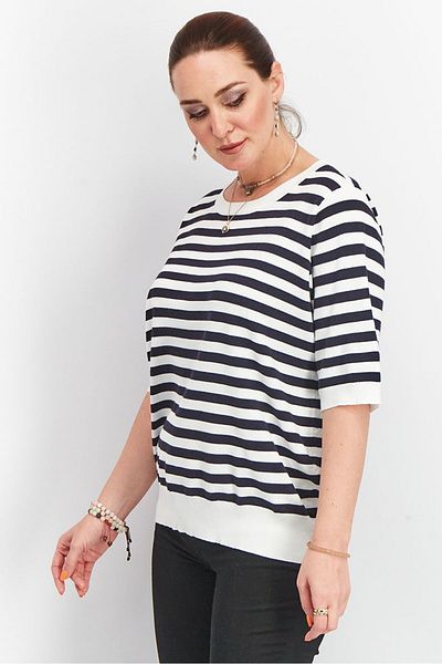 Tchibo Women Round Neck Short Sleeve Stripe Top, White