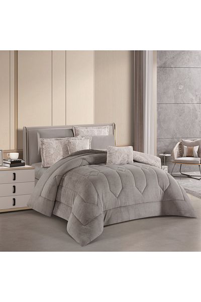 HOURS Horse Fur and Velvet Winter Double-Sided Comforter Set with Durable and Soft Fabric and Heavy Filling, 8 Pieces, King Size