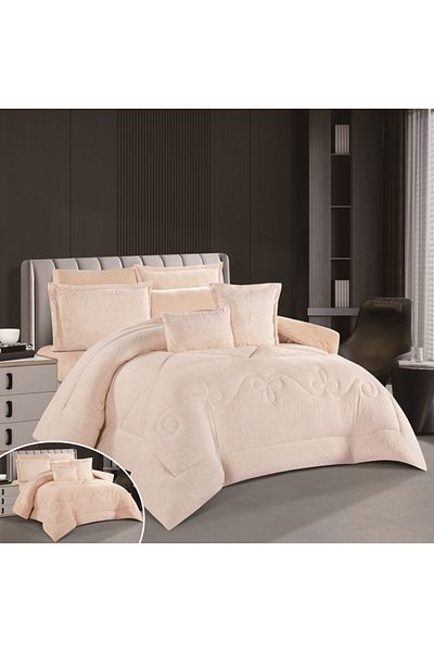 HOURS Horse Fur and Velvet Winter Double-Sided Comforter Set with Durable and Soft Fabric and Heavy Filling, 8 Pieces, King Size