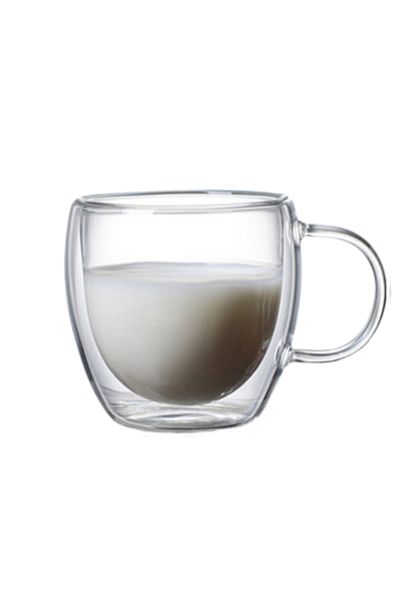 OEM Coffee mug, double-walled, 150 ml, glass, transparent, dimensions: 4.5 x 8 x 6.5 cm