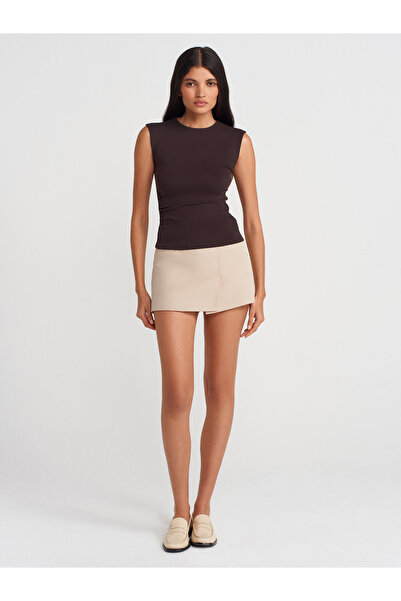 Dilvin 21054 Μπλουζάκι με κορδόνι Basic-Σκούρο καφέ