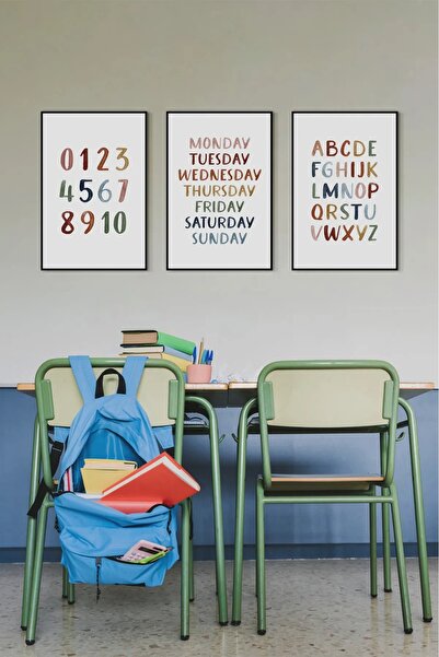 AR AJANS KANVAS TABLO Zile în limba engleză - Litere - Numere Scris Educativ ...