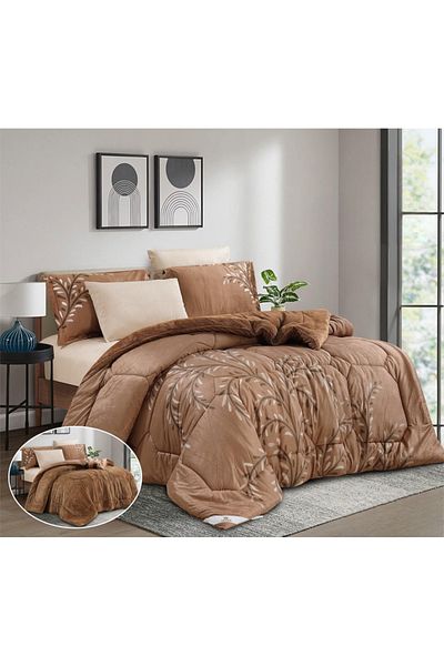 HOURS Horse Fur Winter Double-Sided Comforter Set with Durable and Soft Fabric and Heavy Filling, 6 Pieces, King Size