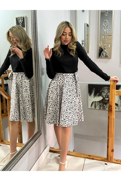 Gökyüzü Moda    Women's Long Sleeve Turtleneck Waist Tie up Top Camisole Skirt Diver Short Dress