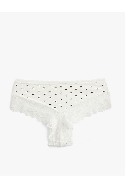 Koton Cotton Lace Detailed Heart Brazilian Women's Panties
