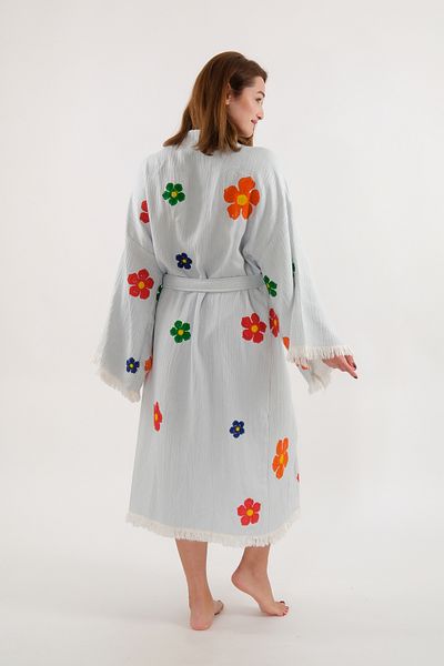 Befera Design Kimono de muselină 100% bumbac cu model floral imprimat halat de baie caftan