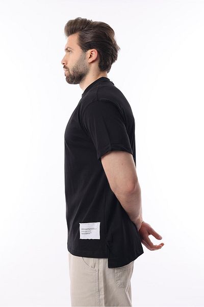 Madmext Μαύρο T-Shirt με λαιμόκοψη από βαμβακερό κορδόνι με λεπτομέρειες 7019