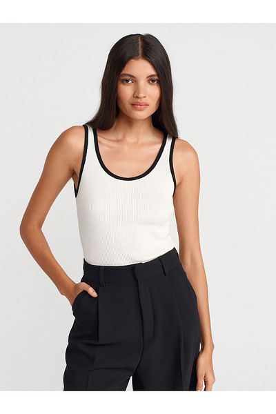 Dilvin 10745 Thick Strap Ribbed Contrast Thin Knitwear Blouse-B.-Black