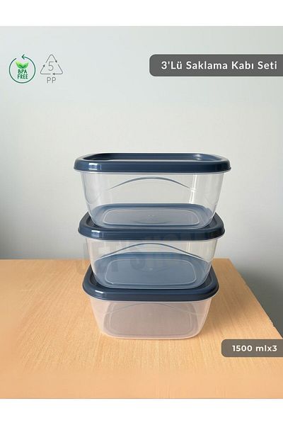 Jet's Home Set of 3 Storage Containers Square Food Container Bpa Free Suitable for Deep Freezer 1500 ml