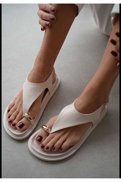 SELİN SOYLU Medusa Flip Flops Women's Sandals with Gold Accessories
