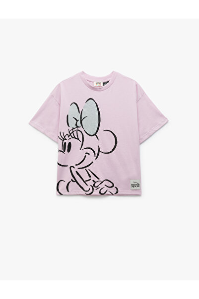 Koton Minnie Mouse Lisanslı Kısa Kollu Pullu Pamuklu Baskılı Tişört