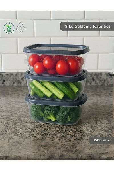 Jet's Home Set of 3 Storage Containers Square Food Container Bpa Free Suitable for Deep Freezer 1500 ml