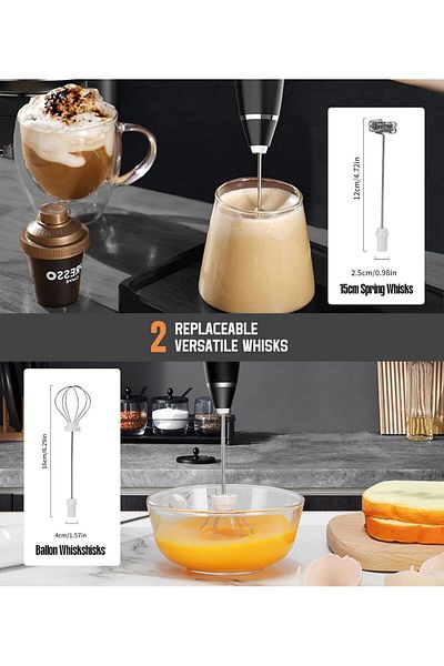 COOYA Milk Frother Handheld With 2 Heads, Electric Whisk Drink Foam Mixer With USB Rechargeable 3 Speeds
