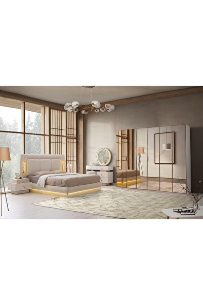 AYDINEV AMAZON MDF LEDLİ BAZALI YATAK ODASI TAKIMI