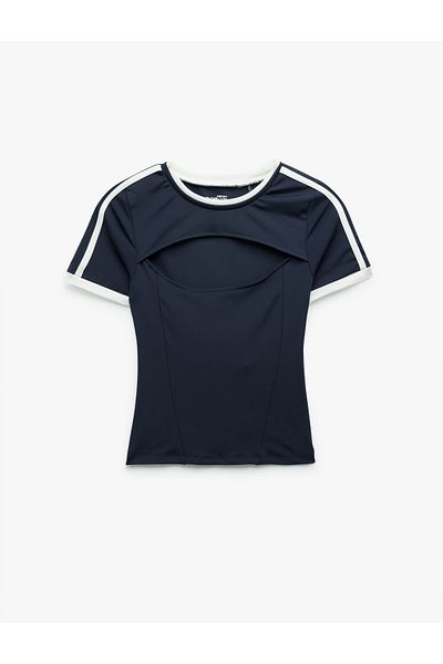 Koton Short Sleeve Crew Neck Window Detailed Striped Sports T-Shirt