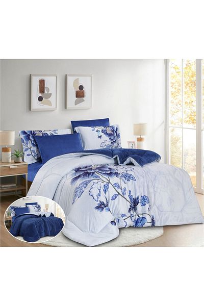 HOURS Horse Fur Winter Double-Sided Comforter Set with Durable and Soft Fabric and Heavy Filling, 6 Pieces, King Size