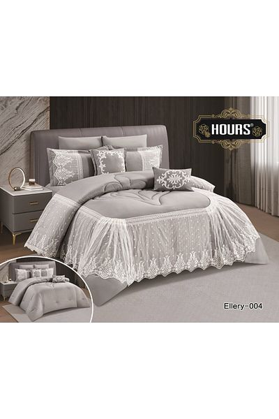 HOURS طقم لحاف 8 قطع دانتيل للعروس بحشوه مغاط كشكش ثقيل وانيق لاجمل ليالي العمر