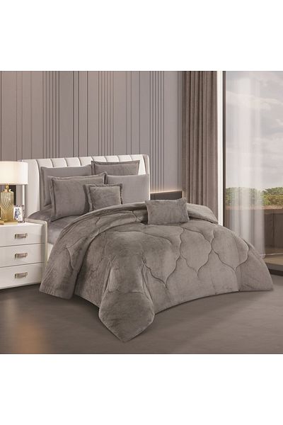HOURS Horse Fur and Velvet Winter Double-Sided Comforter Set with Durable and Soft Fabric and Heavy Filling, 8 Pieces, King Size