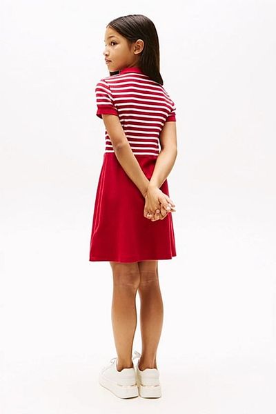 Tommy Hilfiger Girl's Th Skater Striped Polo Dress - Red