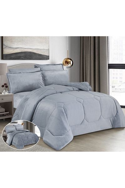HOURS Horse Fur Winter Double-Sided Comforter Set with Durable and Soft Fabric and Heavy Filling, 6 Pieces, King Size