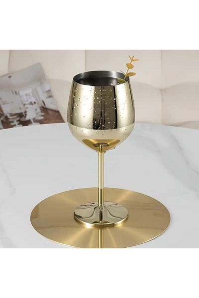 OEM Pahar pentru vin, Shiny Gold, otel inoxidabil, durabil si rezistent la coroziune, auriu, 500 ml
