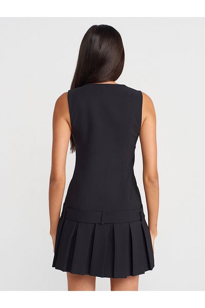 Dilvin 90915 Pleated Short Dress-Black