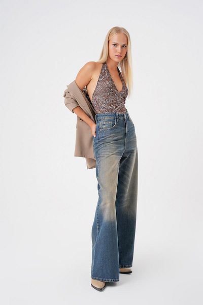 BPF Blue Vintage Faded Effect High Waist Extra Wide Leg Jean