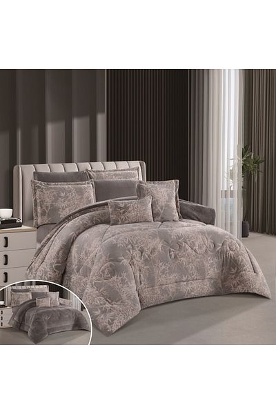 HOURS Horse Fur and Velvet Winter Double-Sided Comforter Set with Durable and Soft Fabric and Heavy Filling, 8 Pieces, King Size