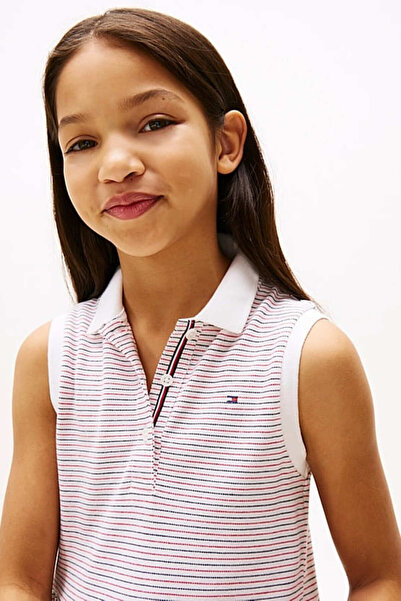 Tommy Hilfiger Kız Çocuk Th Kolsuz Polo Elbise - Beyaz