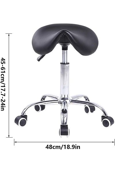 LA PERLA TECH Professional Heavy Duty Rolling Saddle Stool PU Leather Swivel Adjustable Rolling with Wheels